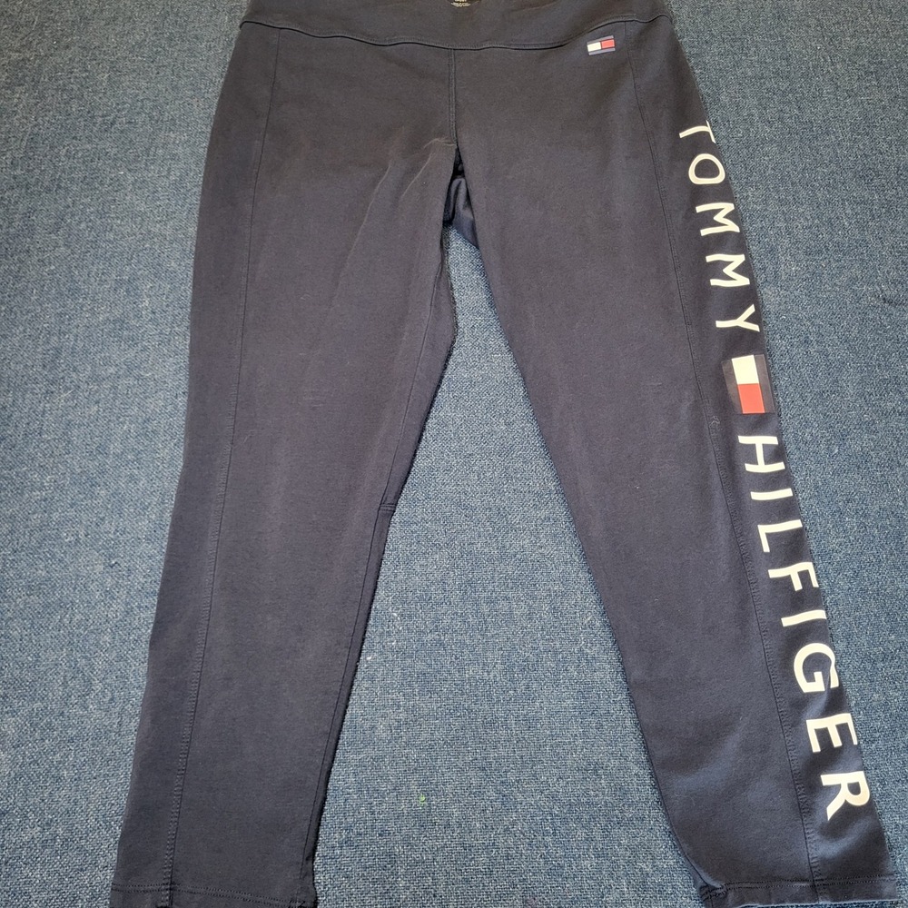 Tommy Hilfiger Sport Navy Blue Logo Graphic Leggings Plus Size 2X High Rise Y2K